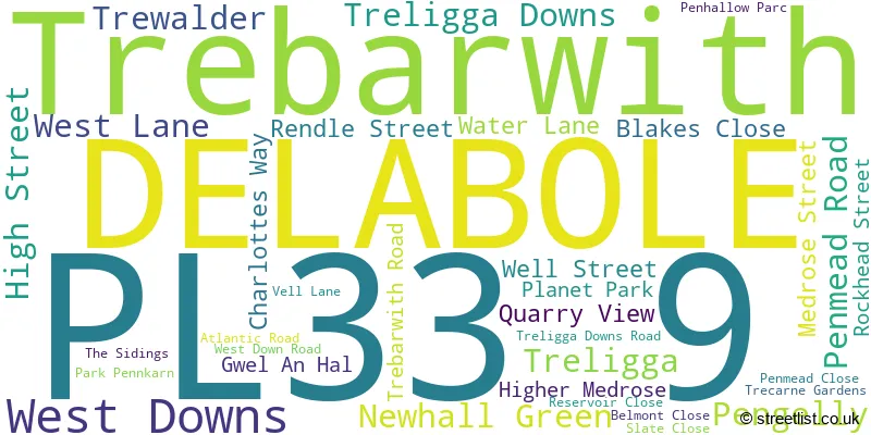 A word cloud for the PL33 9 postcode